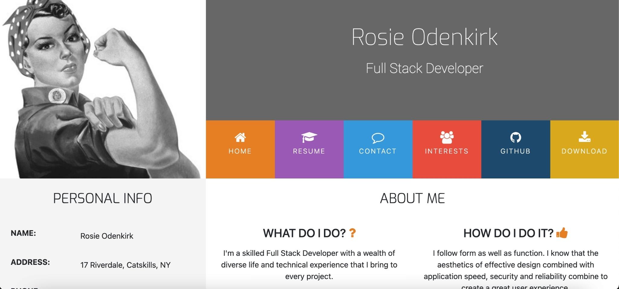 Rosie Resume website screenshot