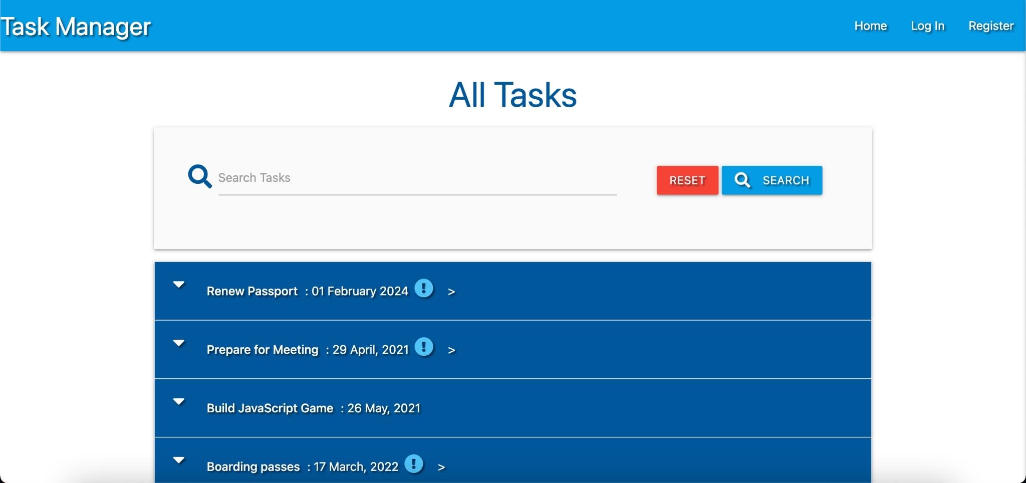 Task Manager website screenshot